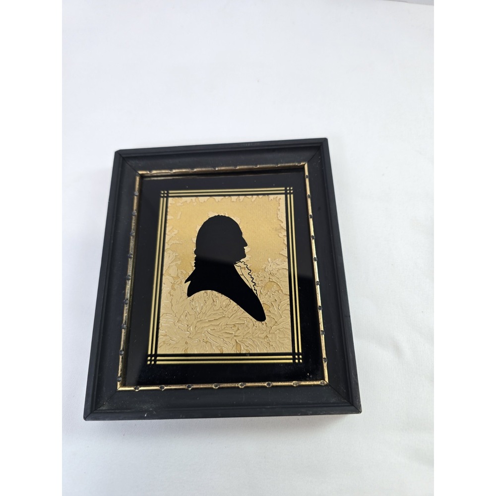 Vintage Hand Cut Silhouette Portrait Man Framed Black Gold Colonial Folk Art